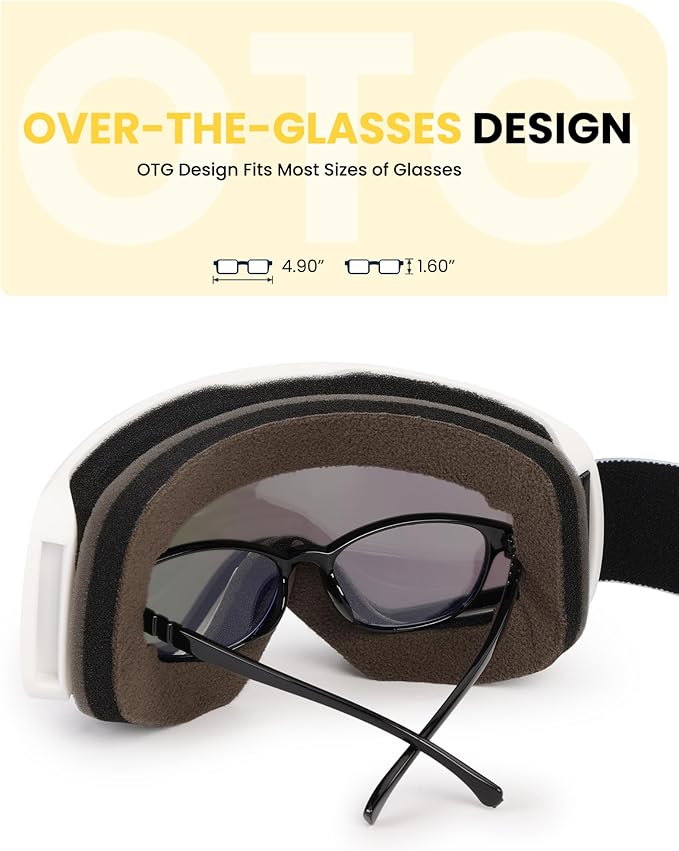 SNOWER Kids Ski Goggles, Anti-Fog Snow Goggles with OTG Design, 100% UV Protection, HD Lens for Kids Boys Girls