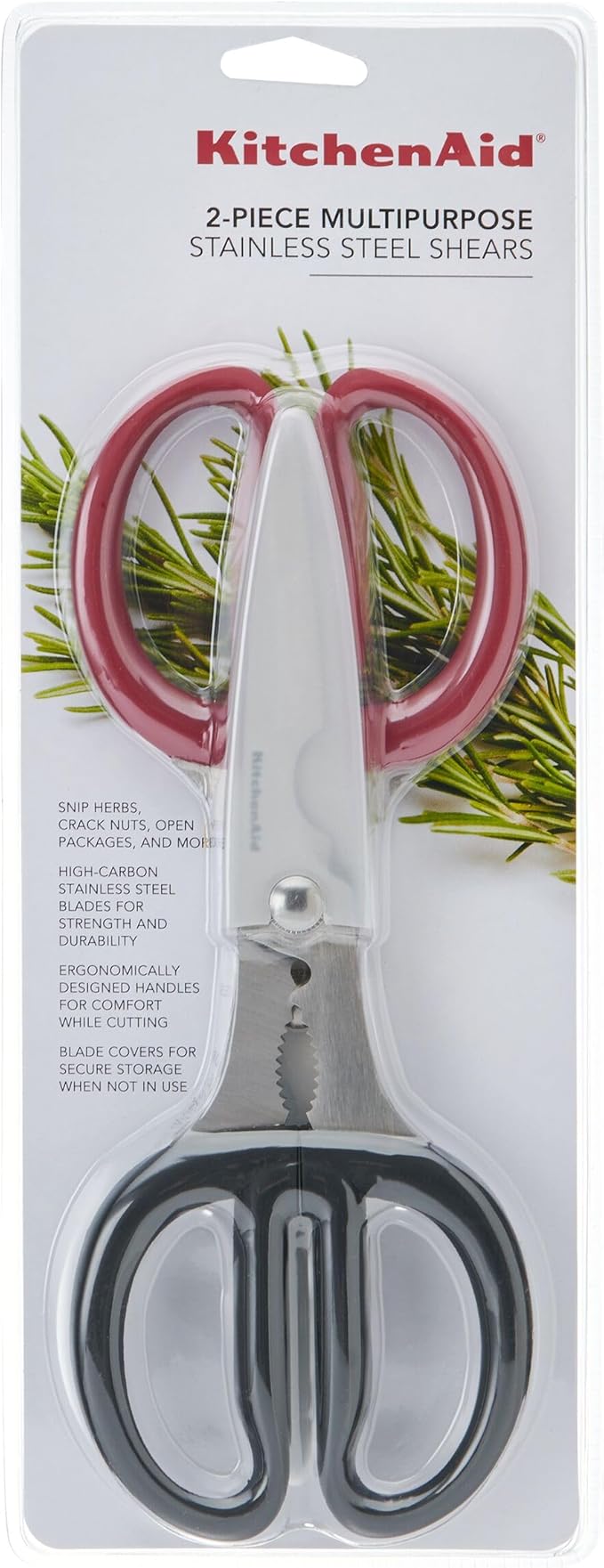 KitchenAid Multipurpose Shear Set, Versatile Scissors with Nutcracker, Bottle Opener, Ergonomic Handles with Protective Blade Covers, 2 Piece