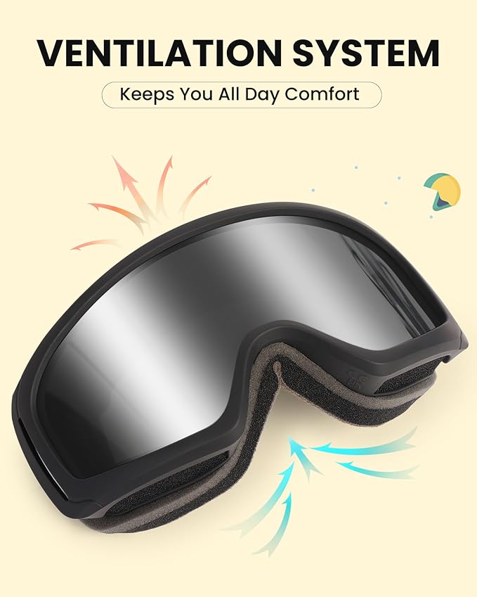 SNOWER Kids Ski Goggles, Anti-Fog Snow Goggles with OTG Design, 100% UV Protection, HD Lens for Kids Boys Girls