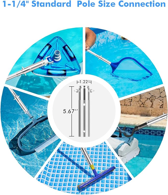 Pool Pole Telescopic 24FT Heavy Duty Upgraded Aluminum, 24 Ft Extension/Extendable Telescoping Tool for Above Ground/Inground Swimming Cleaning Supplies Accessories, Leaf Skimmer/Brush/Net/Vacuum/Mesh