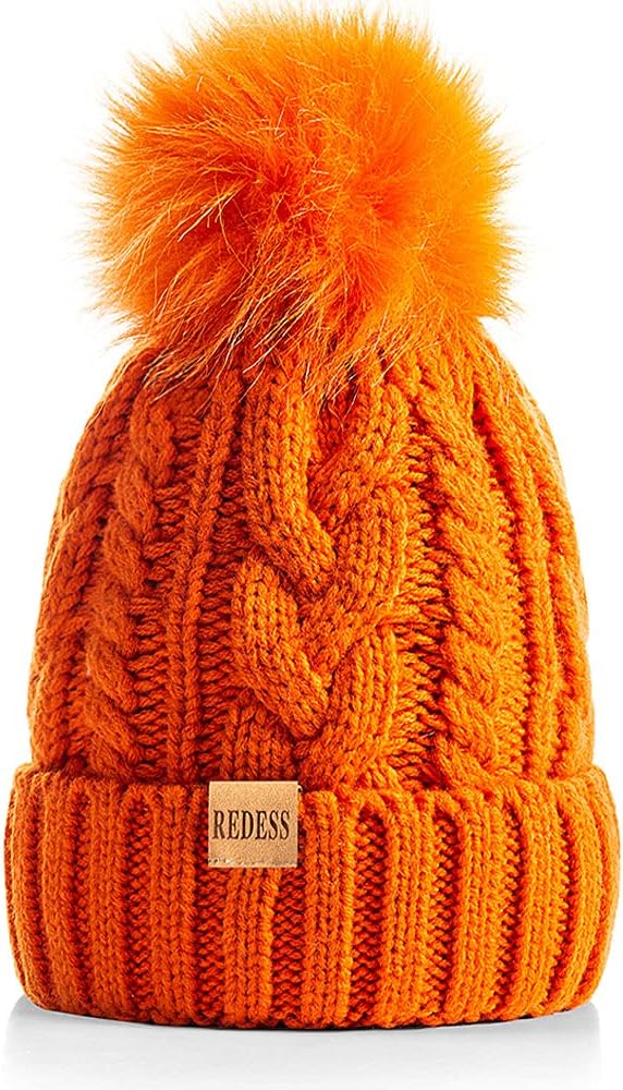 REDESS Women Winter Pompom Beanie Hat with Warm Fleece Lined, Thick Slouchy Snow Knit Skull Ski Cap
