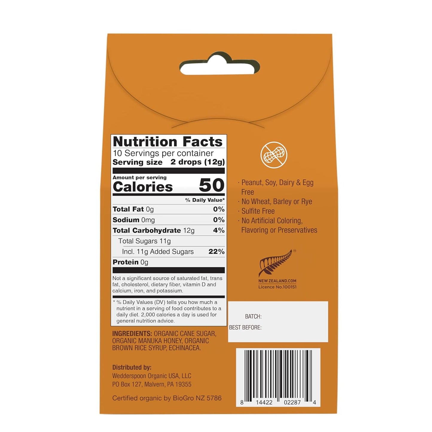 Wedderspoon Organic Manuka Honey Drops, Honey & Echinacea, 20 Count (Pack of 1) | Genuine New Zealand Honey | Perfect Remedy For Dry Throats