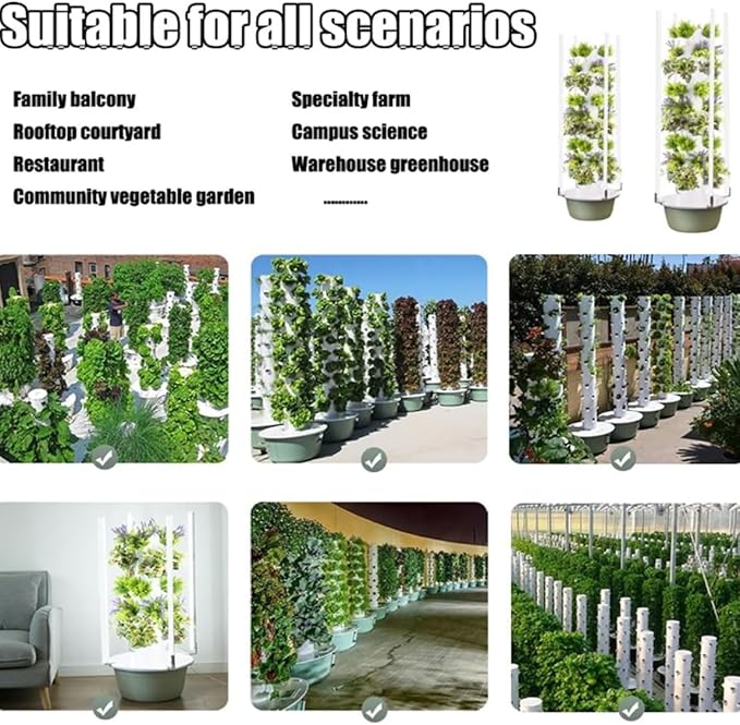 Hydroponic Tower Indoor/Outdoor Smart Garden for Herbs, Fruits, and Vegetables, 5/7/9 Layers, Vertical Aeroponic Growing Kit with Smart Timer, Silent Water Pump, Space-Saving,28holes