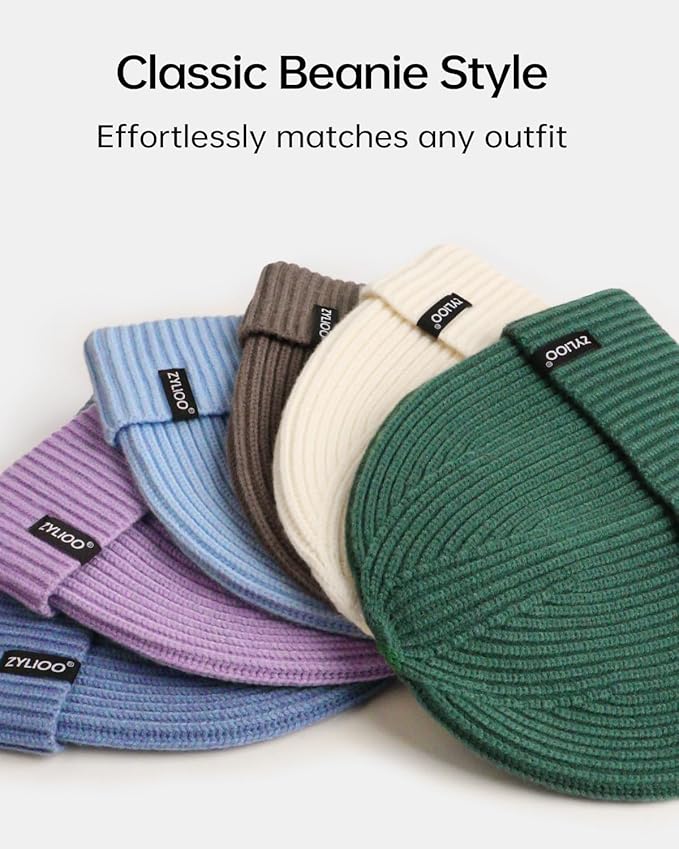 Zylioo Oversize Beanie Hats, XXL Big Size Ribbed Knit Cuffed Winter Hat for Cold Weather, Warm Skull Watch Cap