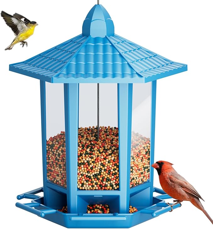 Birdream Bird Feeders for Outdoor Hanging, Fun Installation Pagoda Design Wild Birdfeeder, Attracting Wild Birds Sparrows Finch Cardinal Goldfinch Chickadee - Blue