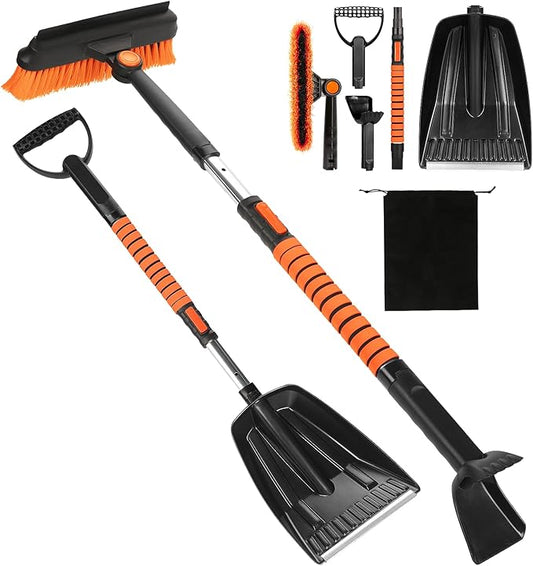 41" Snow Brush and Shovel Kit with Ice Scraper for Car Windshield, Winter Essentials 5 in 1 Extendable 270° Pivoting with Foam Grip Snow Brush Broom and Emergency Shovel for Car Truck SUV Vehicle