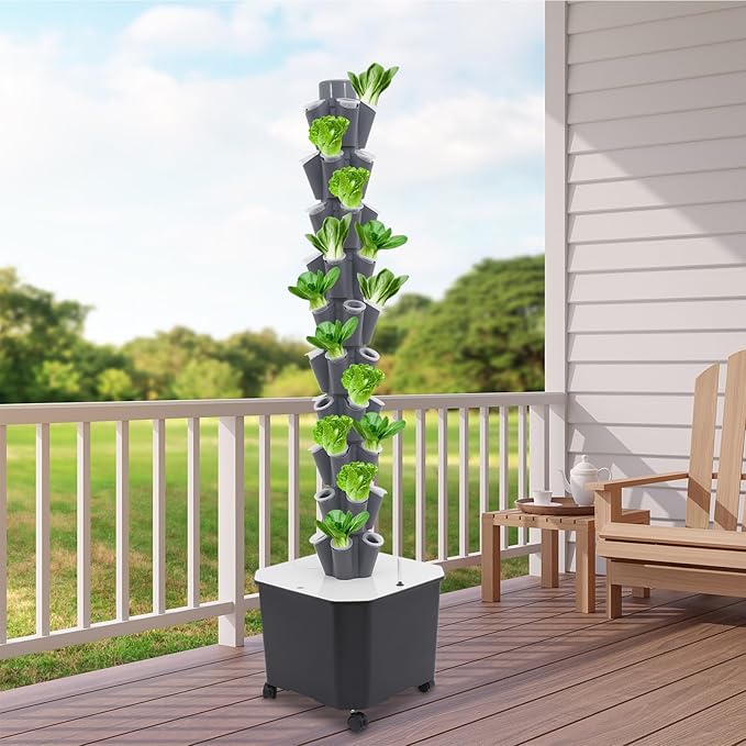 Hydroponics Growing System, 50-Plants Indoor Hydroponic Tower with Pump System, Vertical Garden Planter with Wheels, Hydroponic Germination Kit for Fruits, Vegetables, Herbs