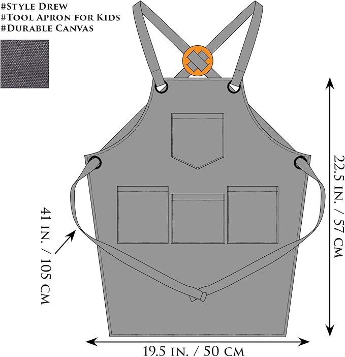NEOVIVA Heavy Duty Work Apron for Kid Boys with Pockets and Adjustable Cross-back Straps