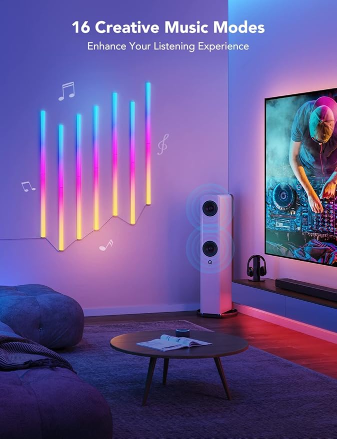 Govee Glide RGBIC Wall Lights, Music Wall Lights Works with Alexa and Google Assistant, Smart LED Light Bars for Bedroom, Living Room, Gaming Room, Party, Music Sync, 7 Panels Set (2 Sections/Panel)
