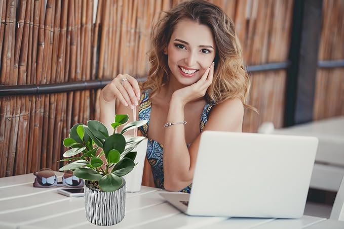 AlphaAcc Fake Plants Real Looking Greenery Artificial Plants Indoor Potted Plant with Rustic Black Clay Planter for Farmhouse Bathroom Bedroom Kitchen Office Table Decor 8"