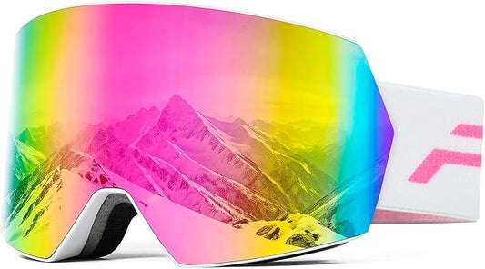 Ski Goggles for Men Women,Frameless UV Protection OTG Anti-fog Snowboard Snow Skating Goggles