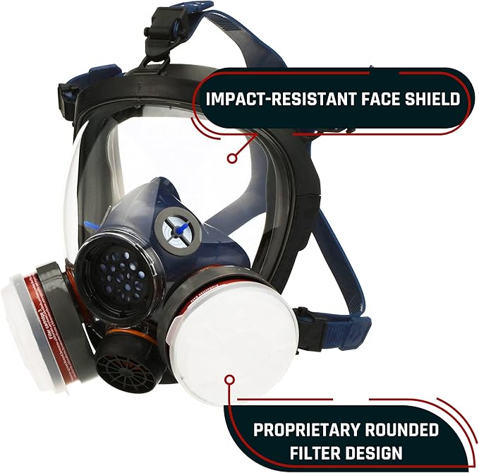 Parcil Distribution Full Face Respirator Mask - Air Purifying, Organic Vapor & Particulate - Industrial Use - CE Tested