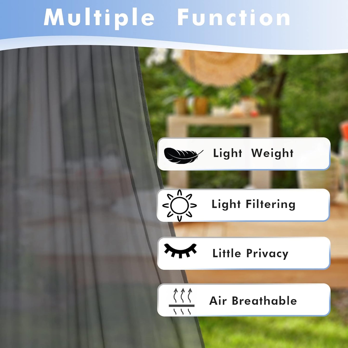 HolidayIdeas Outdoor Sheer Curtains for Patio Waterproof, 4 Panels - 54 x 95 Inch - Grey Light Filtering Voile Outside Curtains Grommet Drapes for Front Porch, Gazebo, Pergola, Backyard