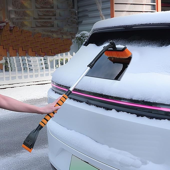 Snow Brush and Ice Scrapers for Car Windshield, 360° Pivoting Brush Head Detachable Snow Scrapers with Ergonomic Foam Grip;36inch Extendable Snow Brushs for Car，SUV and truck,Orange,Car Accessories