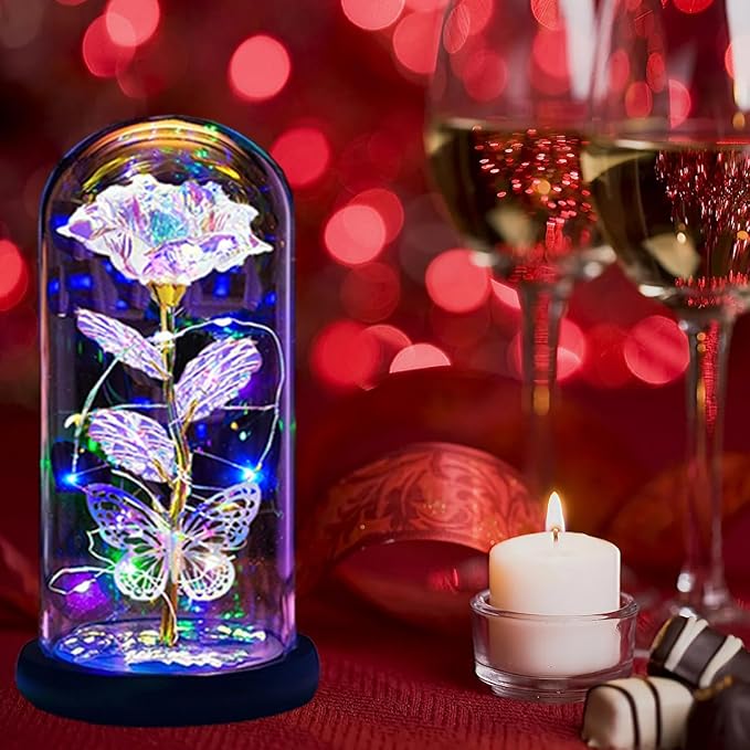 Valentines Day Gifts for Her,Valentines Day Rose Flowers Gifts for Mom Girlfriend Women Wife,Birthday Gifts for Women, Valentines for Her,Glass Flowers Light Up Rose Gifts for Mom,Gold Rose