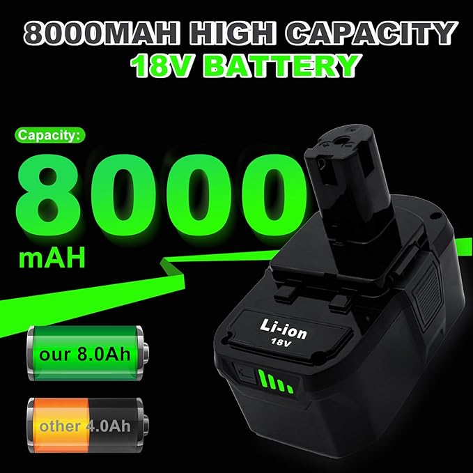 Upgrade 8000mAh High Capacity Replacement for Ryobi 18V Battery P108 P104 P105 P102 P103 P122 P109 Li-ION Compatible with Ryobi 18V ONE+ System Cordless Power Tools and Charger,1Pack