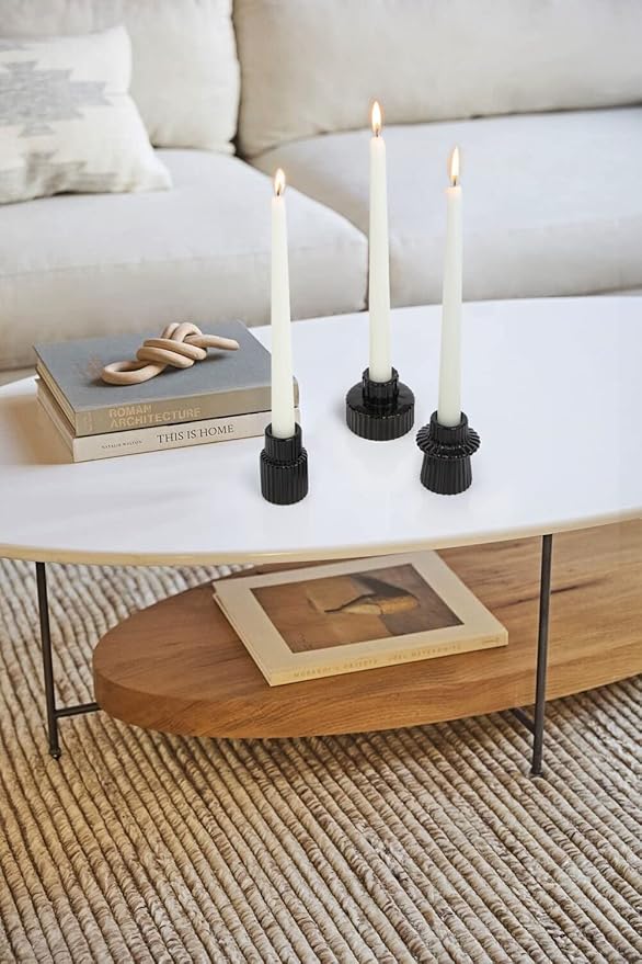 Vixdonos Taper Glass Candlestick Holders Tealight Candle Holders for Table Centerpieces, Wedding Decor and Dinner Party (6 Pcs, Black)