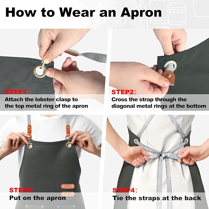 chef apron bib tool apron for man woman cross back straps with 4 pockets for kitchen cooking gardening baking working