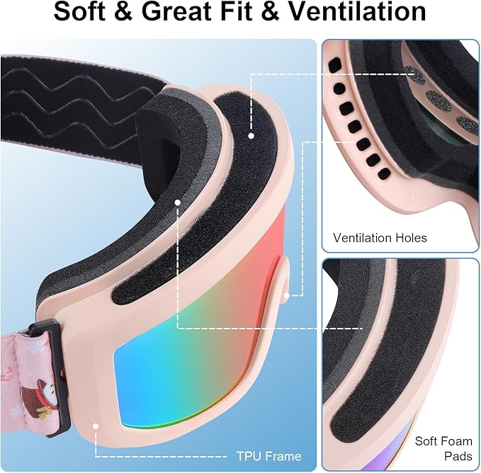 OTG Kids Ski Goggles Kids Snowboard Goggles for Boys Girls Toddler Youth Kid Snow Goggles Anti-Fog UV400 Protection