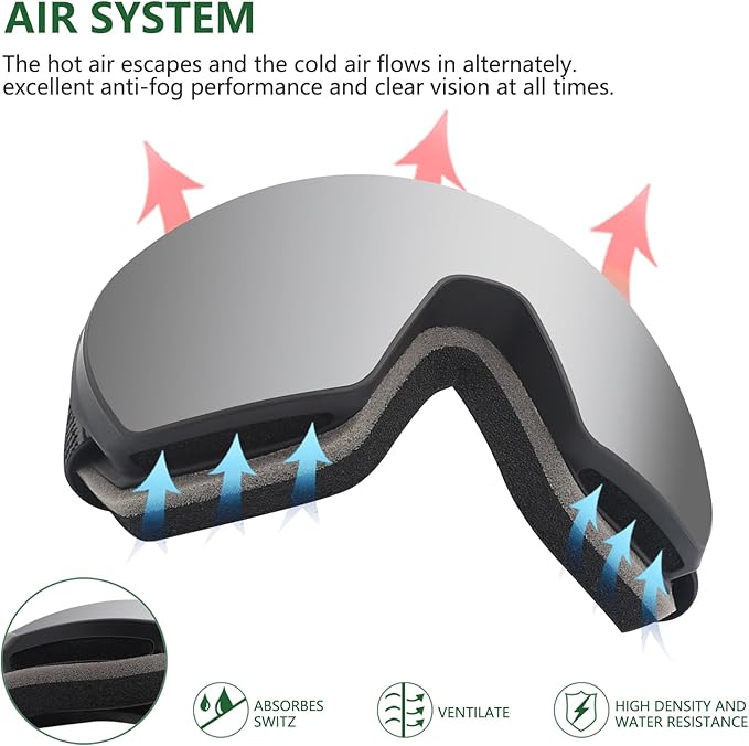 OULAIQI OTG Ski Goggles UV400 Anti-Fog Snowboard Glasses for Men Women Youth- Perfect for Skiing, Snowboarding,Winter Sports