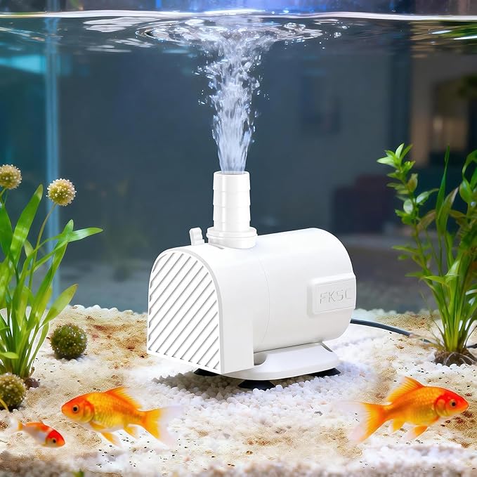 225 GPH Submersible Fountain Pump – Adjustable Flow, Dual-Suction Side/Bottom Intake, Ultra‑Quiet with Thermal Protection – Ideal for Fish Tanks, Ponds, Aquariums, Statuary & Hydroponics (White)