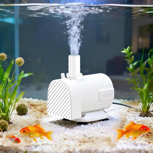 320 GPH Fountain Pump - Submersible Water Pump, Ultra Quiet with Adjustable Flow for Fish Tanks, Ponds, Aquariums, Hydroponics & Statuary, Dual-Suction Side/Bottom Intake (White)