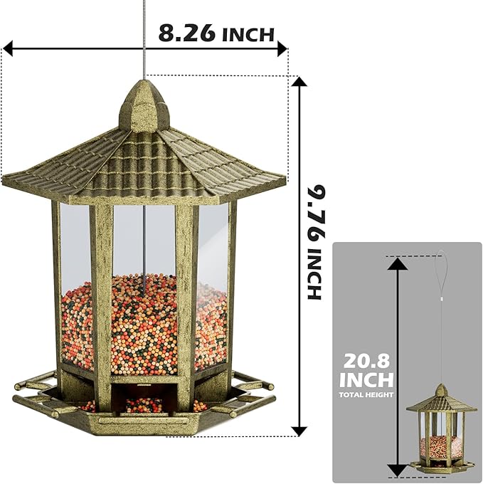 Birdream 2 Pack Bird Feeders for Outdoor, Retro Pagoda Design Fun Installation Bird Feeder, Attracting Wild Birds Chickadees Goldfinches Cardinals Finches and Sparrows - Retro Gold