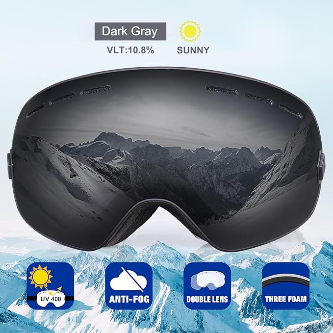 EXP VISION Snowboard Ski Goggles Men Women Youth, Anti Fog OTG Winter Snow Goggles Spherical Detachable Lens