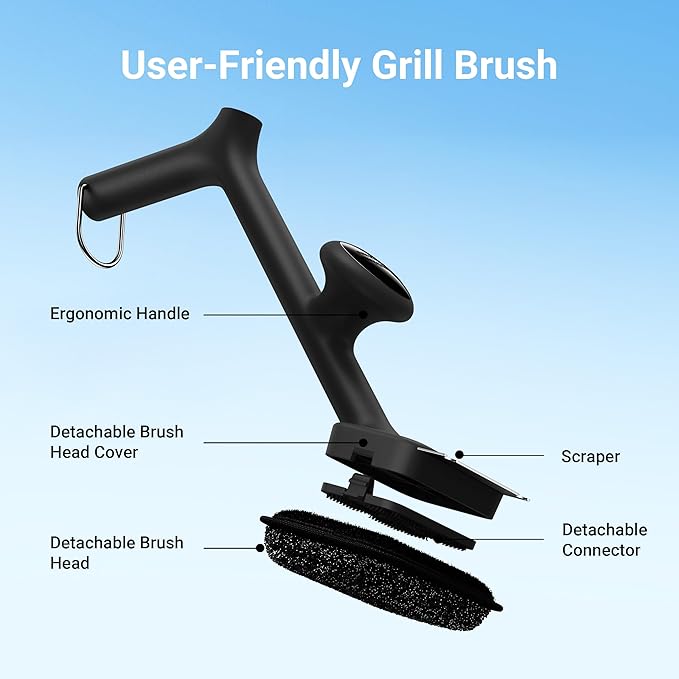 ThermoMaven BBQ Grill Brush Bristle Free - 17" Safe Steam Grill Cleaner Brush with Scraper and 3 Brush Heads for Porcelain/Gas/Charcoal Grill Outdoor Grill Barbecue Cleaner