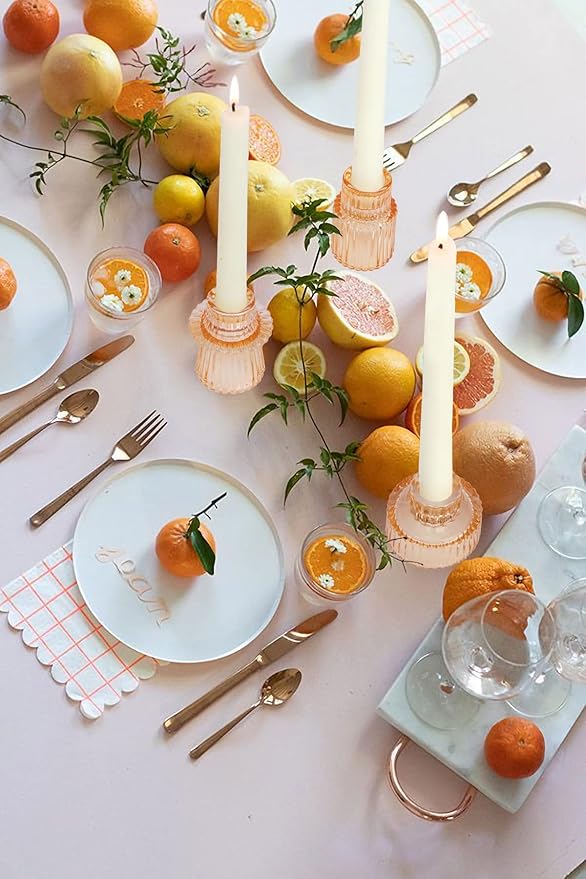 Vixdonos Glass Candlestick Holders Tealight Candle Holders for Table Centerpieces, Wedding Decor and Dinner Party (3 Pcs, Yellow)