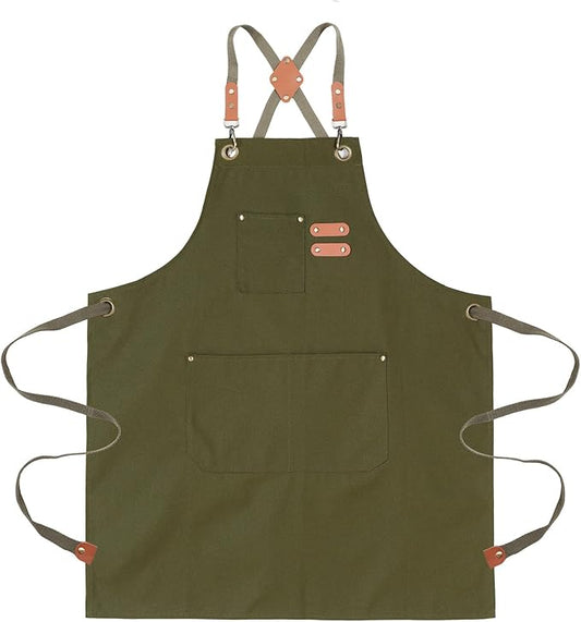 Chef Aprons for Men Canvas Apron with Large Pockets and Adjustable Neck Strap for Cooking,BBQ, Gardening