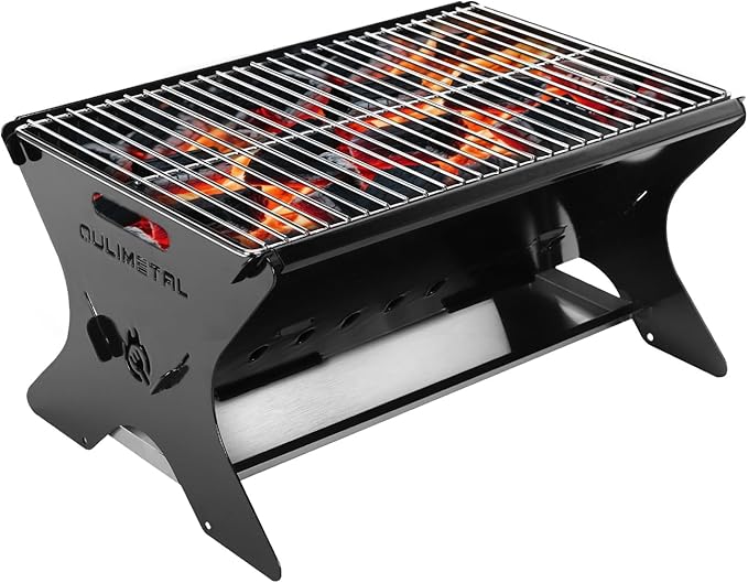 QuliMetal Upgraded 18 Inch Portable Charcoal Grill, Portable Fire Pit - Folding Campfire Grill, Heavy Duty Steel Cooking Grate with Storage Bag for Camping, Outdoor Cooking, Bonfire, Patio, Backyard