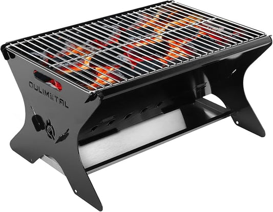 QuliMetal Upgraded 18 Inch Portable Charcoal Grill, Portable Fire Pit - Folding Campfire Grill, Heavy Duty Steel Cooking Grate with Storage Bag for Camping, Outdoor Cooking, Bonfire, Patio, Backyard