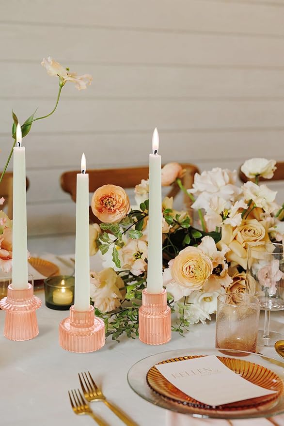 Vixdonos Taper Glass Candlestick Holders Tealight Candle Holders for Table Centerpieces, Wedding Decor and Dinner Party (6 Pcs, Orange Pink)