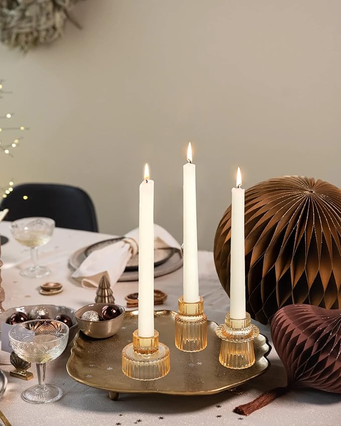 Vixdonos Glass Candlestick Holders Tealight Candle Holders for Table Centerpieces, Wedding Decor and Dinner Party (6 Pcs, Yellow)