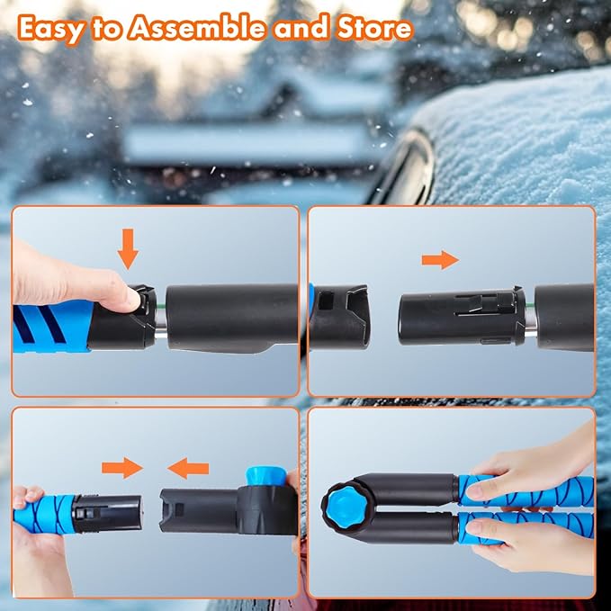 E-SDS 60” Snow Broom Ice Scraper Bendable Snow Remover for Cars with 12.2” Foam Head, Extendable Snow Brush for Car, Truck and SUV, Blue