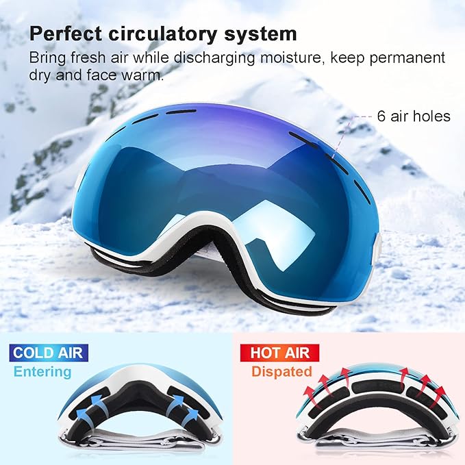 EXP VISION Snowboard Ski Goggles Men Women Youth, Anti Fog OTG Winter Snow Goggles Spherical Detachable Lens
