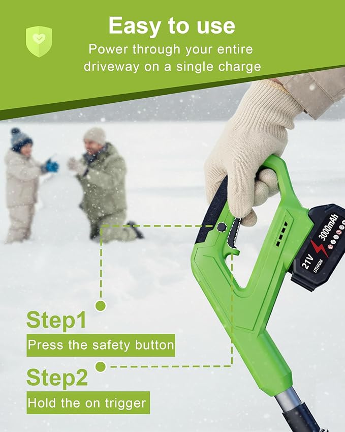 DEGGE Electric Cordless Snow Shovel, 2X 3.0Ah/ 21V/ 12-Inch Battery Snow Blower with Directional Plate & Adjustable Front Handle, Snow Removal for Driveway Sidewalk, Steps, Patio (Charger Included)