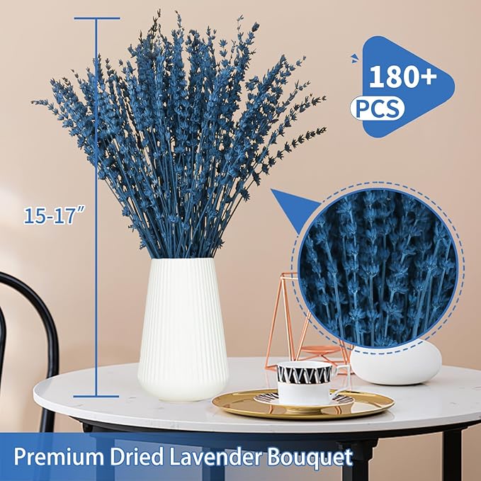 Dried Preserved Lavender Flowers Bundle, 100% Natural Dried Lavender Bouquet 180-200 Stems 15-17" for Crafts, Shower, Weeding and Home Decor, Aromatherapy, Fragrance, Fresh, Dry (Blue-2.82oz)