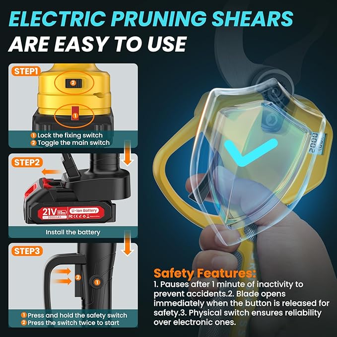 2-in-1 Pole Pruning Shears, 2.6 Inches Opening size Cordless Electric Pole Pruners - Brushless Motor, 2.0Ah*2 Batteries, SK7 Blade, 8.7FT Adjustable Branches Cutter for Tree Trimming