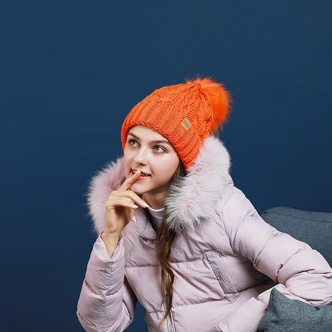 REDESS Women Winter Pompom Beanie Hat with Warm Fleece Lined, Thick Slouchy Snow Knit Skull Ski Cap