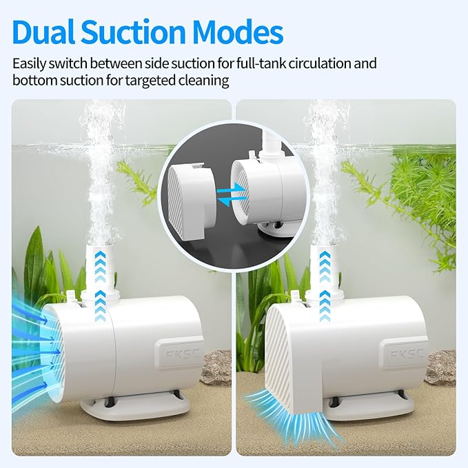 225 GPH Submersible Fountain Pump – Adjustable Flow, Dual-Suction Side/Bottom Intake, Ultra‑Quiet with Thermal Protection – Ideal for Fish Tanks, Ponds, Aquariums, Statuary & Hydroponics (White)