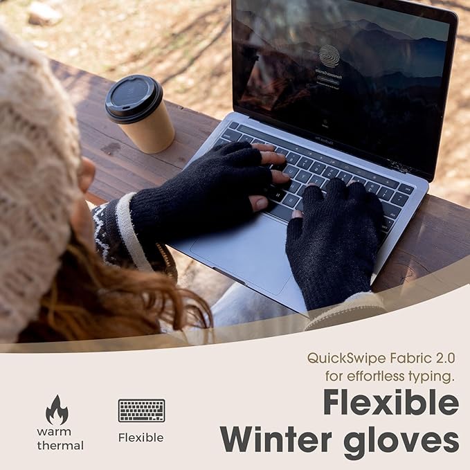 Rahhint Alpaca Wool Fingerless Gloves for Men Women Double-Layer Winter Gloves Warm Windproof Knitted for Typing Driving