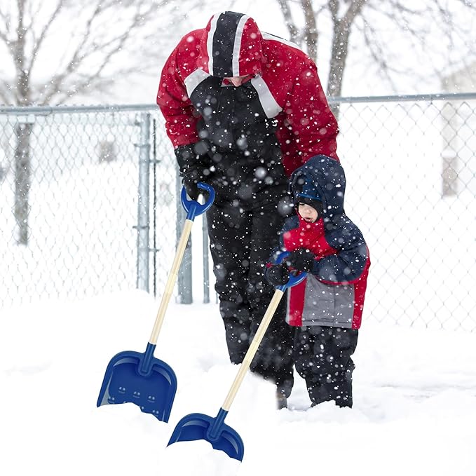 1Pcs Kids Snow Shovel Detachable Toddler Snow Shovel 22"-32" H Small Wooden Shovel with Plastic Scoop & D-Grip Handle Mini Child Digging Shovel Blue Winter Gift for Outdoor Yard Driveway Activities
