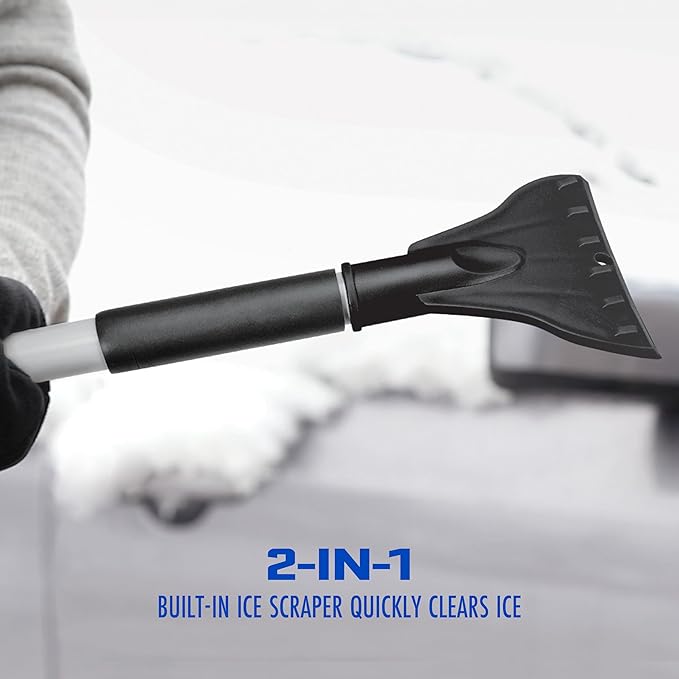 Snow Joe SJBLZD-LED-BLK 4-In-1 Telescoping Snow Broom + Ice Scraper, 18-Inch Scratch Free Foam Head, w/ LED Headlights, Black