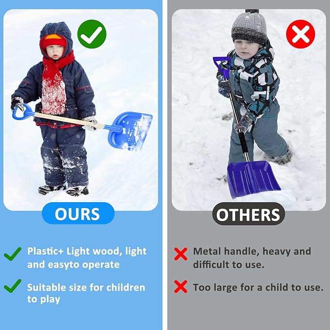 1PCS Kids Snow Shovel, 22"-32" H Detachable Wooden Childs Snow Shovel with Plastic D-Grip Handle and Scoop Winter Children Shovel Blue Toddler Shovels Outdoor Play Snow Gift for Boy Girl Snow Removal