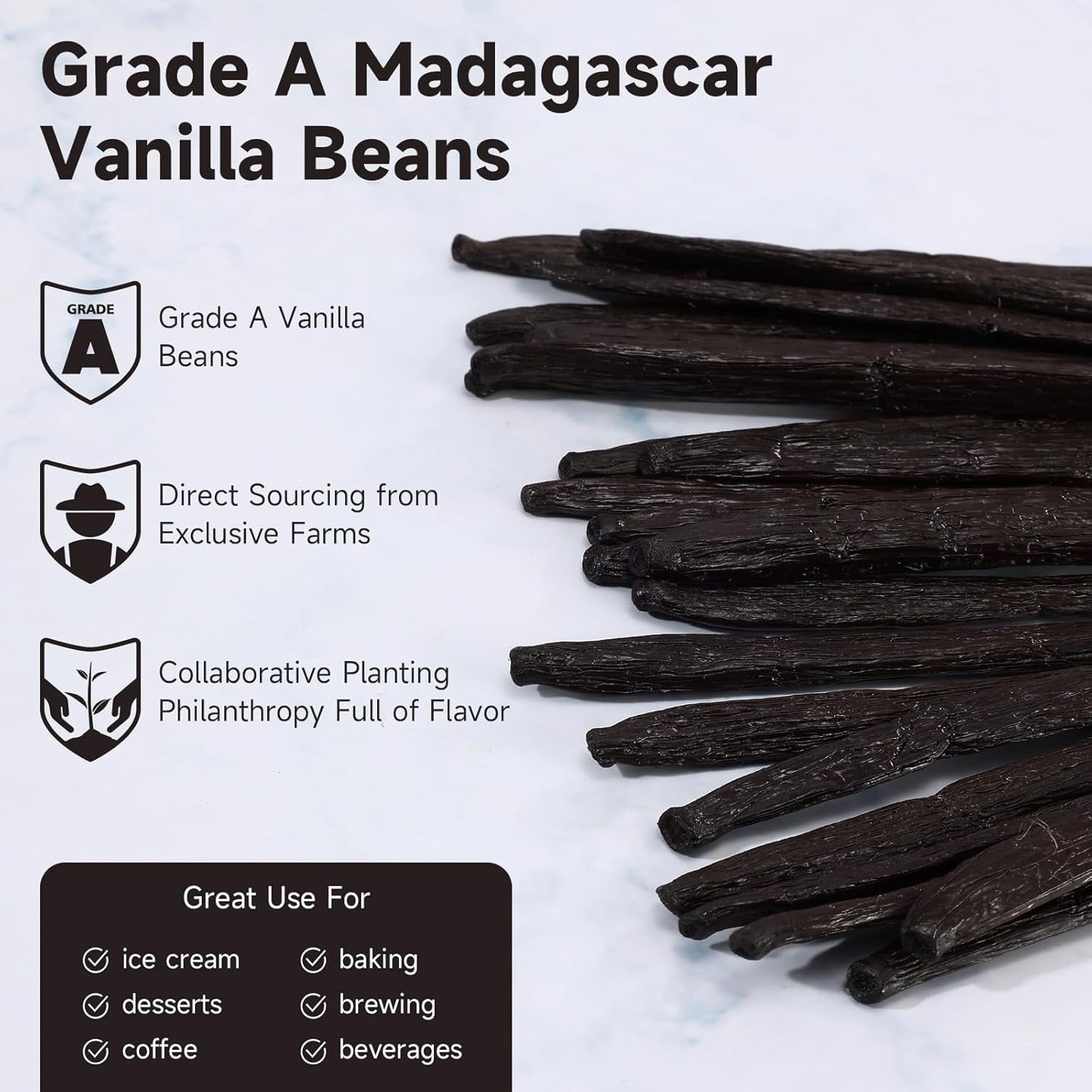 SPICEEL Madagascar Vanilla Beans Grade A Vanilla Pods for Making Extract, Whole 5" - 7" Vanilla Beans for Baking, 25 Counts