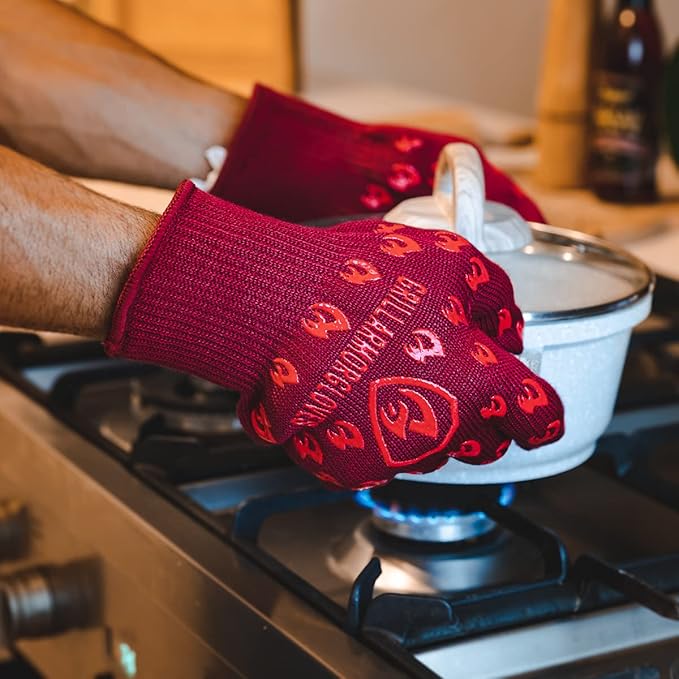Grill Armor Oven Gloves – 932°F Heat, Fire & Cut Resistant Mitts for BBQ, Grill, Cooking, Grilling, Baking, Smoker & Fire Pit