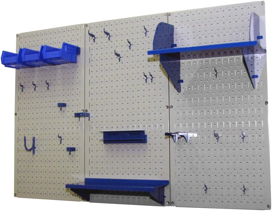 Wall Control Pegboard Organizer 4 ft. Metal Pegboard Standard Tool Storage Kit with Gray Toolboard and Blue Accessories