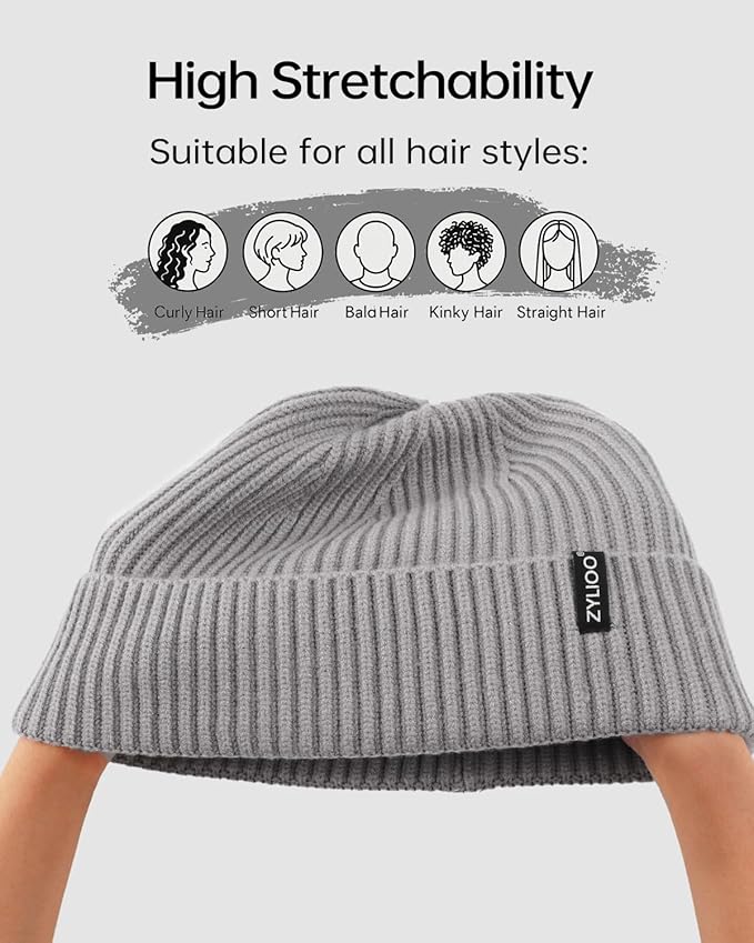 Zylioo Oversize Beanie Hats, XXL Big Size Ribbed Knit Cuffed Winter Hat for Cold Weather, Warm Skull Watch Cap